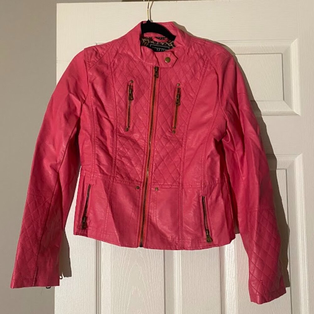 C'est Toi brand women's pink faux leather jacket, size L
